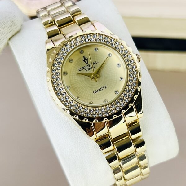 Crystal Time Women's Luxury Quartz Watch with Diamond-Accented Bezel
