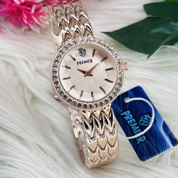 Premier Round Dial Watch with Crystal-Studded Bezel and Textured Strap