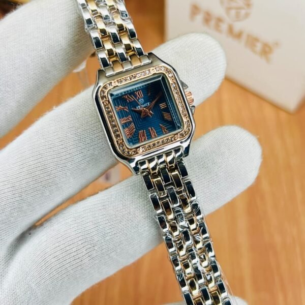Elegant Women’s Square Dial Luxury Watch with Crystal Detailing & Steel Strap