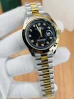 Luxury Men’s Two-Tone Wrist Watch with Black Dial and Date Display