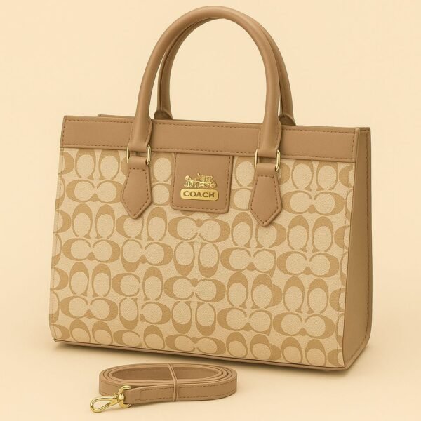 Luxury Designer Tote Handbag with Signature Pattern & Detachable Strap