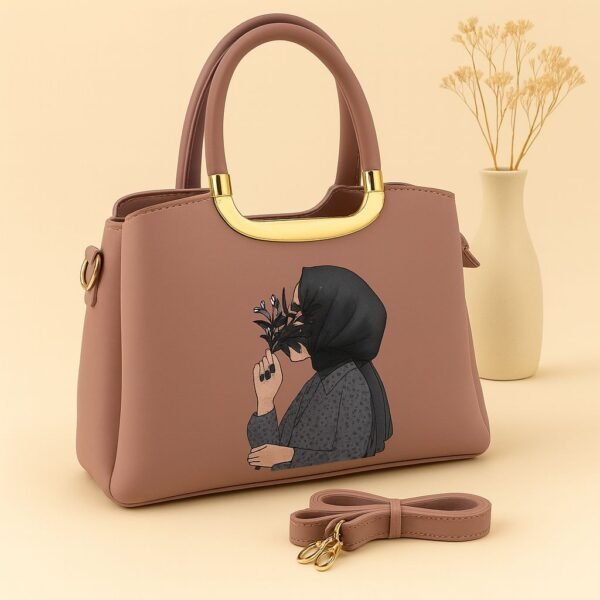 Trendy Handbag with Artistic Girl Print and Detachable Strap