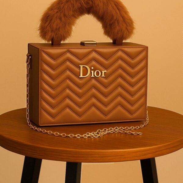 Elegant Women’s Quilted Boxy Style Shoulder Bag with Fur Handle and Chain Strap