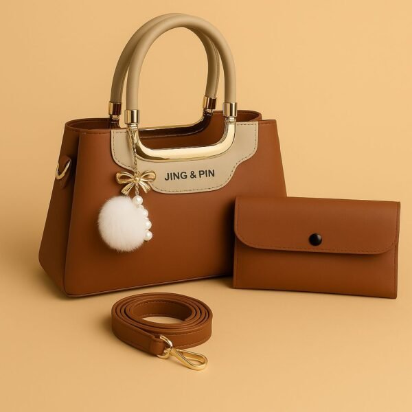 Elegant Jing & Pin Handbag Set with Decorative Keychain & Pouch