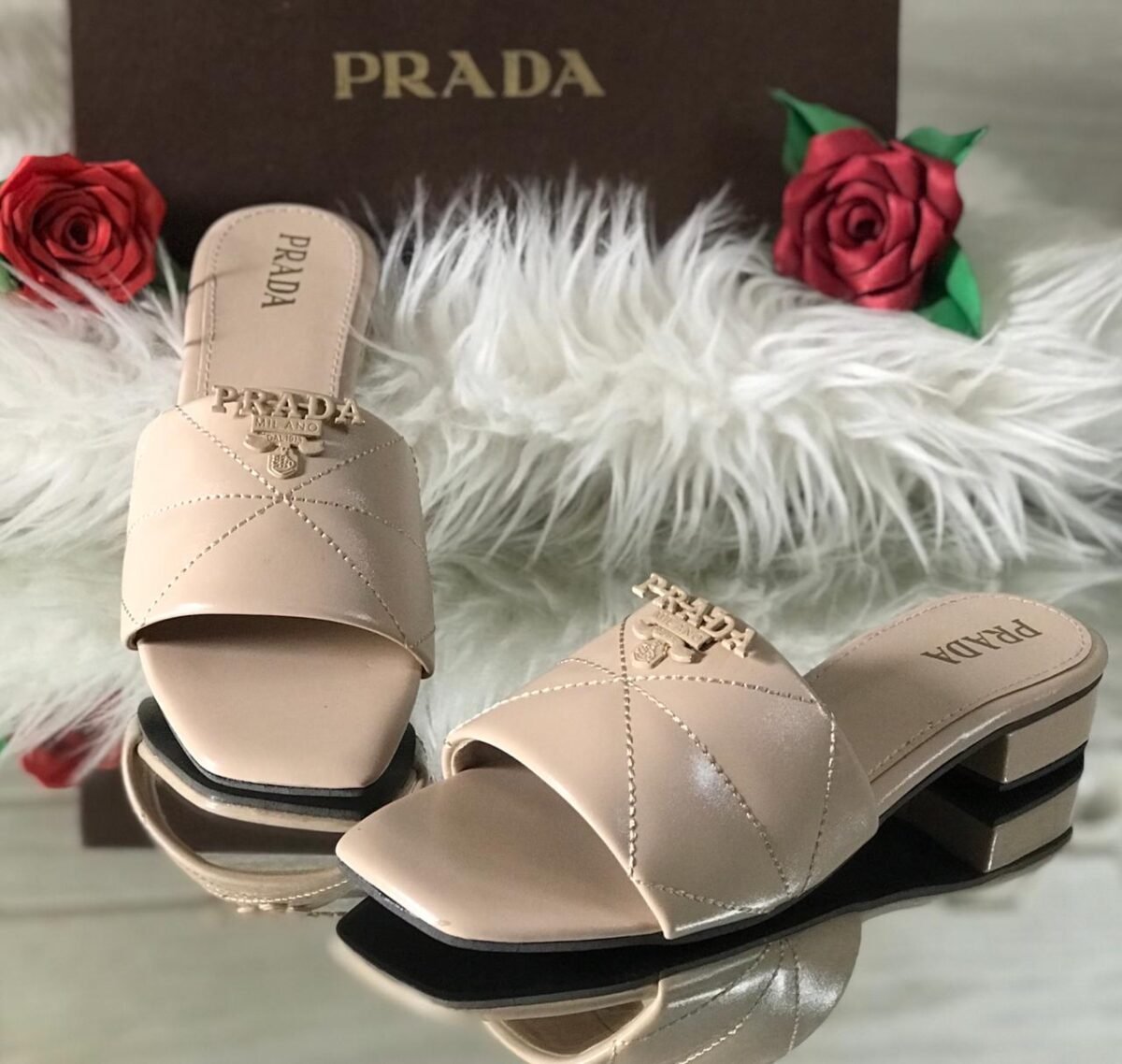 2 Prada Luxury Quilted Block Heel Slip-On Sandals