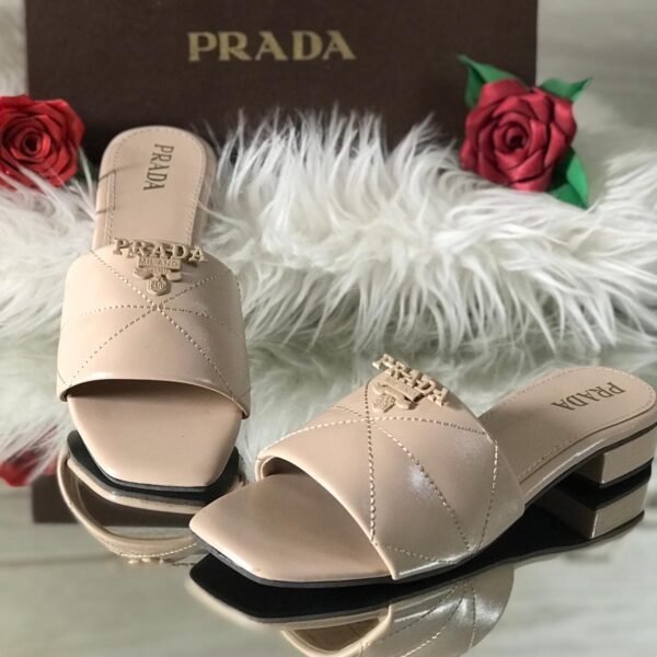 2 Prada Luxury Quilted Block Heel Slip-On Sandals