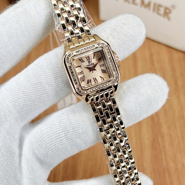 Elegant Women’s Square Dial Luxury Watch with Crystal Detailing & Steel Strap