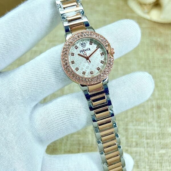 Luxury Women’s Round Dial Crystal Watch with Steel Strap (White & Rose Gold)