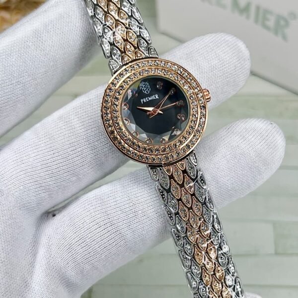 Elegant Women’s Crystal Round Dial Watch with Dual Tone Steel Bracelet