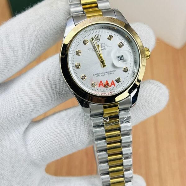 Luxury Men’s Two-Tone Wrist Watch with Black Dial and Date Display