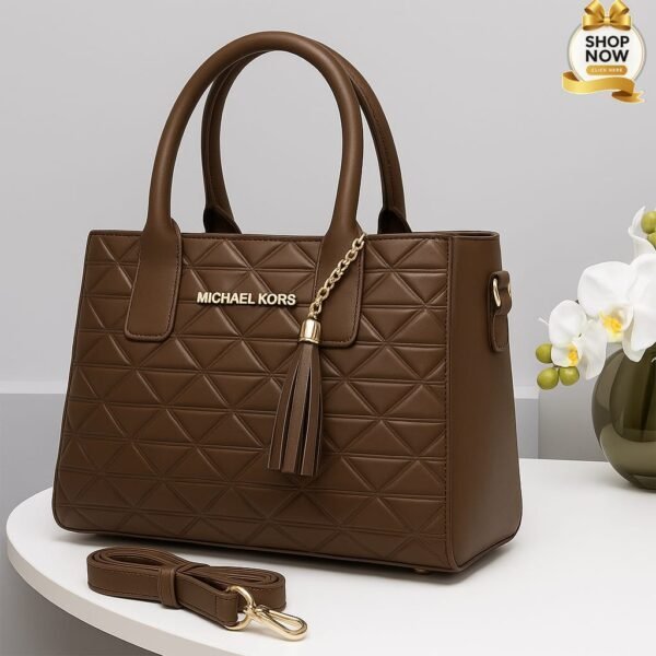 Luxury Quilted Tote Handbag with Tassel Charm and Detachable Strap
