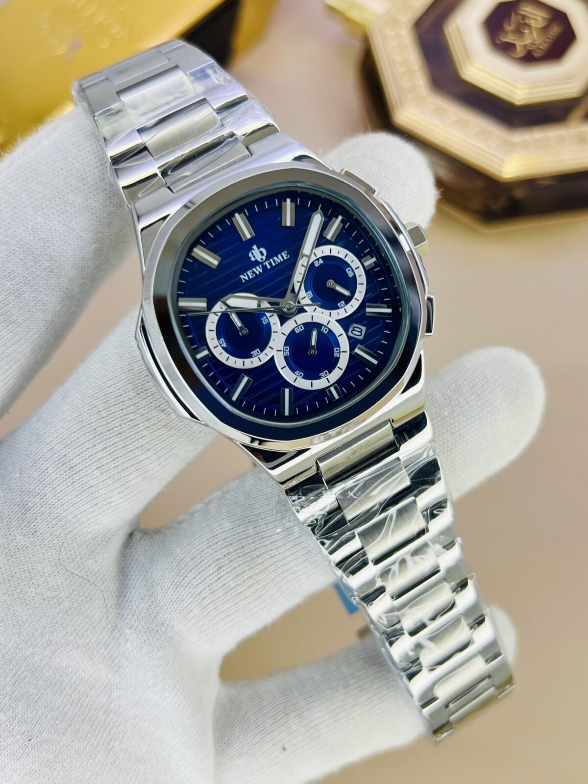 New Time Luxury Chronograph Working Stainless Steel Wrist Watch for Men