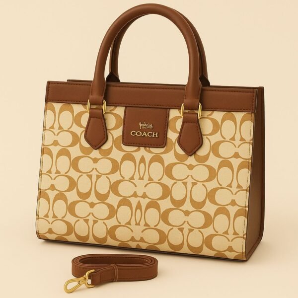 Luxury Designer Tote Handbag with Signature Pattern & Detachable Strap