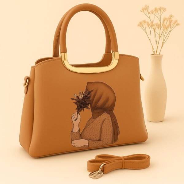 Trendy Handbag with Artistic Girl Print and Detachable Strap