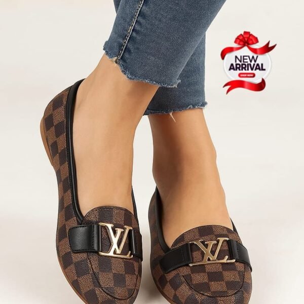 Louis Vuitton Luxury Checkered Loafers with Iconic LV Gold Detailing 2