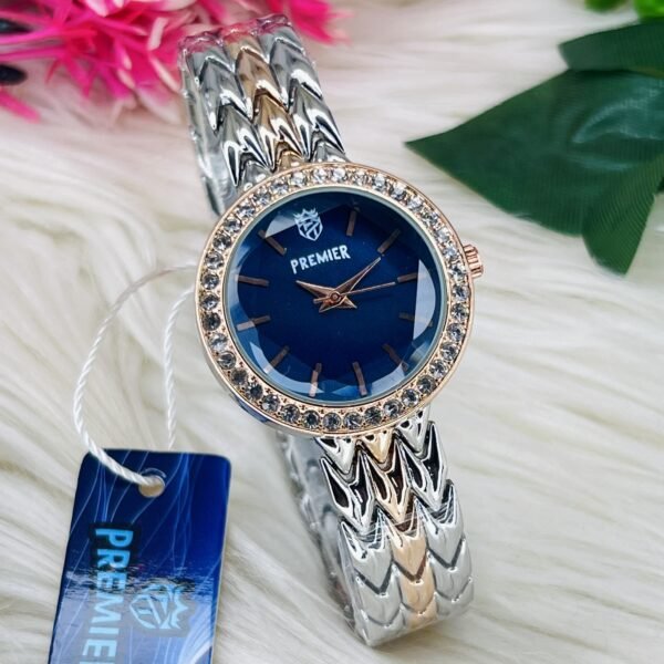 Premier Round Dial Watch with Crystal-Studded Bezel and Textured Strap
