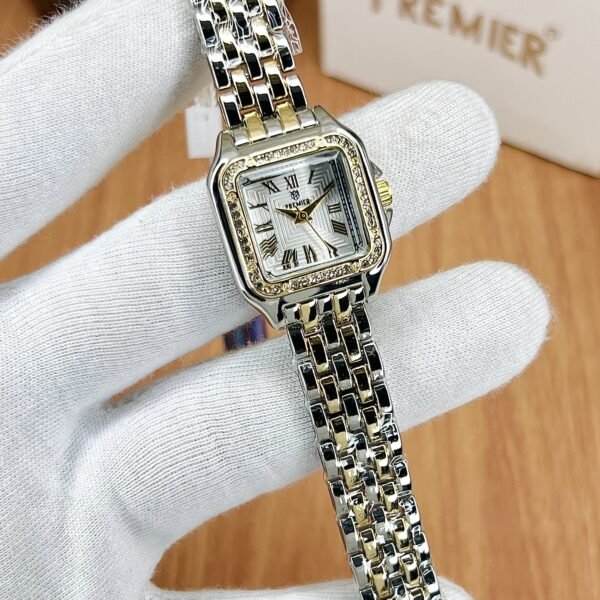 Elegant Women’s Square Dial Luxury Watch with Crystal Detailing & Steel Strap