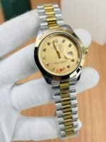 Luxury Men’s Two-Tone Wrist Watch with Black Dial and Date Display