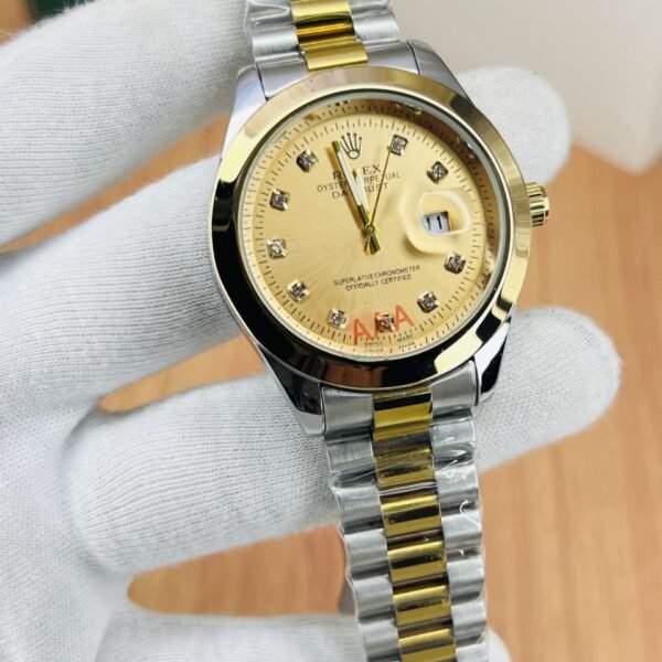 Luxury Men’s Two-Tone Wrist Watch with Black Dial and Date Display