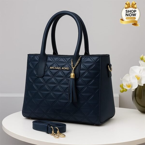 Luxury Quilted Tote Handbag with Tassel Charm and Detachable Strap