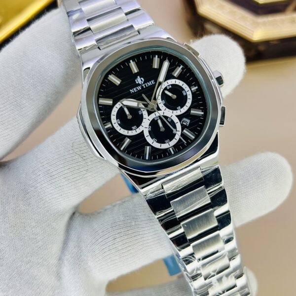 New Time Luxury Chronograph Working Stainless Steel Wrist Watch for Men
