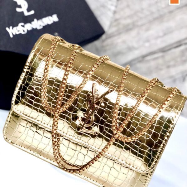 Luxury Croc-Textured Shoulder Bag for Women with Gold Chain (Golden)
