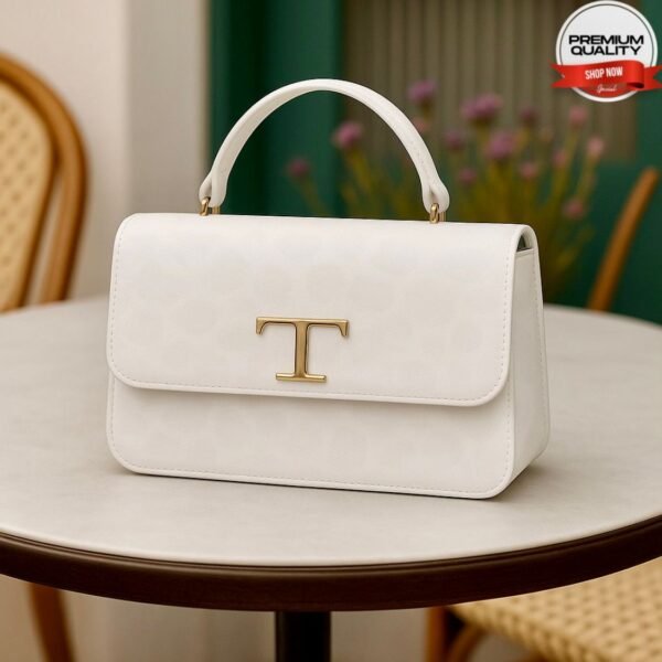 Luxury Quilted Top Handle Handbag with Signature T Logo Clasp