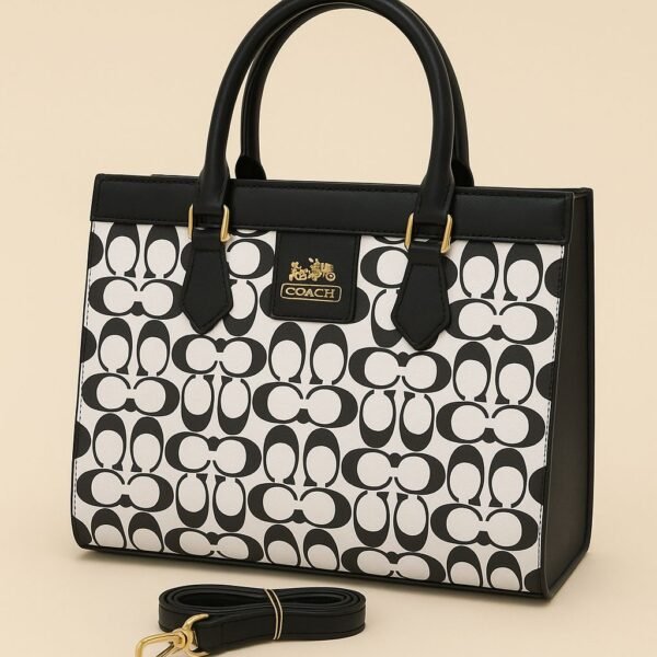 Luxury Designer Tote Handbag with Signature Pattern & Detachable Strap