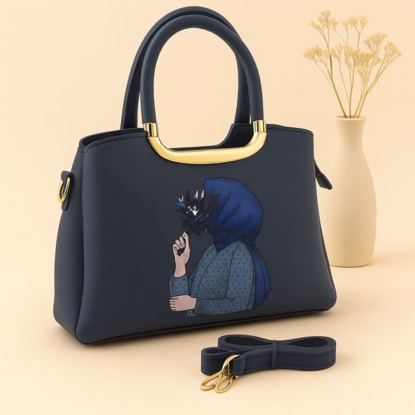 Trendy Handbag with Artistic Girl Print and Detachable Strap