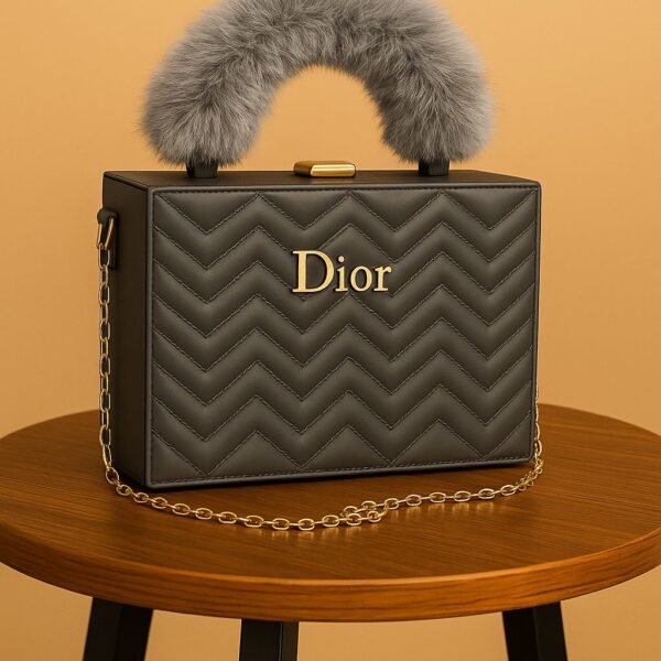 Elegant Women’s Quilted Boxy Style Shoulder Bag with Fur Handle and Chain Strap