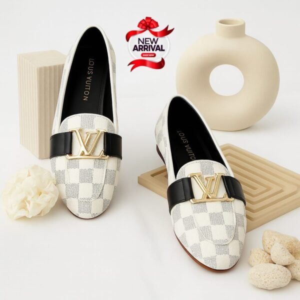 Louis Vuitton Luxury Checkered Loafers with Iconic LV Gold Detailing 3