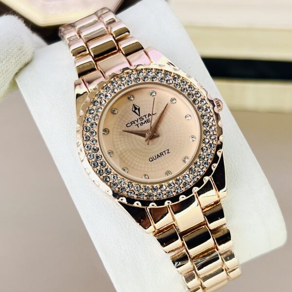 Crystal Time Women's Luxury Quartz Watch with Diamond-Accented Bezel