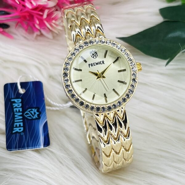 Premier Round Dial Watch with Crystal-Studded Bezel and Textured Strap