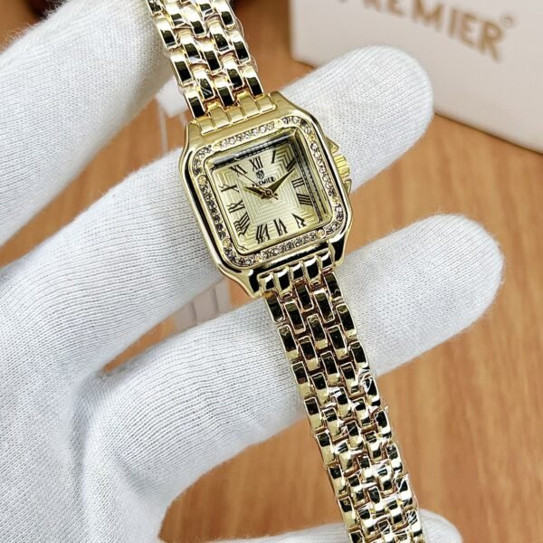 Elegant Women’s Square Dial Luxury Watch with Crystal Detailing & Steel Strap