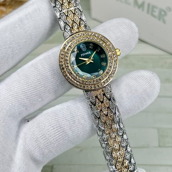 Elegant Women’s Crystal Round Dial Watch with Dual Tone Steel Bracelet