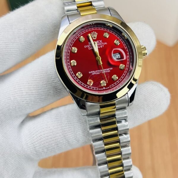Luxury Men’s Two-Tone Wrist Watch with Black Dial and Date Display