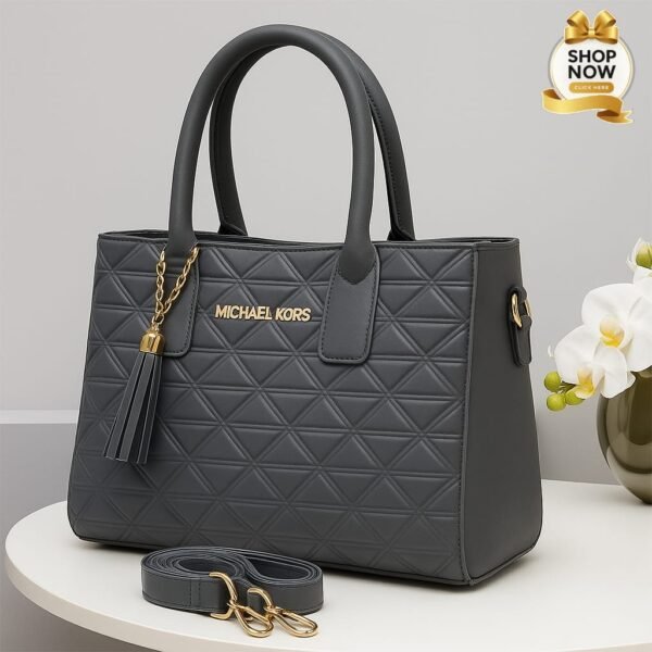 Luxury Quilted Tote Handbag with Tassel Charm and Detachable Strap