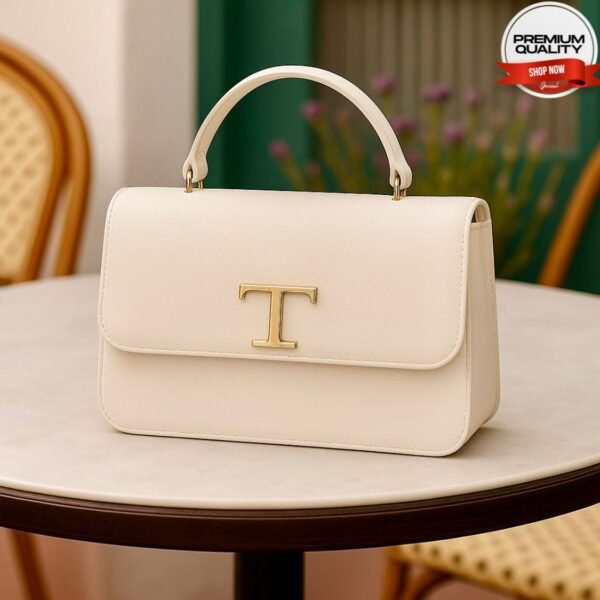 Luxury Quilted Top Handle Handbag with Signature T Logo Clasp