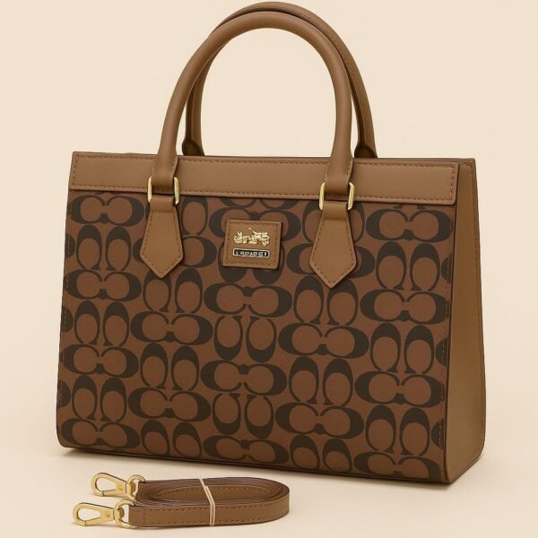 Luxury Designer Tote Handbag with Signature Pattern & Detachable Strap