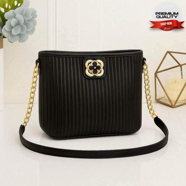 Premium Shoulder Bag with Gold Chain Strap and Elegant Floral Buckle