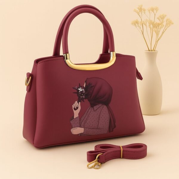 Trendy Handbag with Artistic Girl Print and Detachable Strap