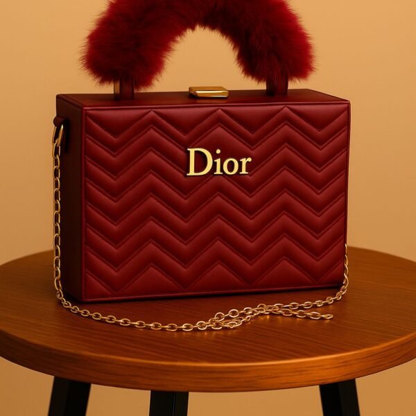 Elegant Women’s Quilted Boxy Style Shoulder Bag with Fur Handle and Chain Strap