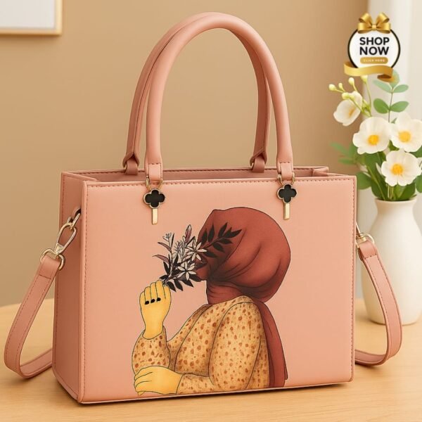 Trendy Artistic Tote Handbag with Floral Girl Print & Detachable Strap