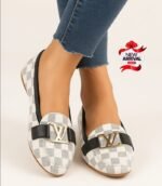 Louis Vuitton Luxury Checkered Loafers with Iconic LV Gold Detailing