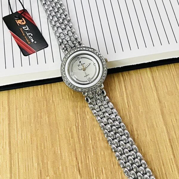 Elegant Women’s Gold Quartz Watch with Crystal Studded Strap & Bezel