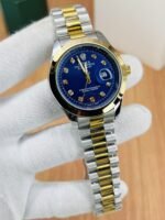Luxury Men’s Two-Tone Wrist Watch with Black Dial and Date Display