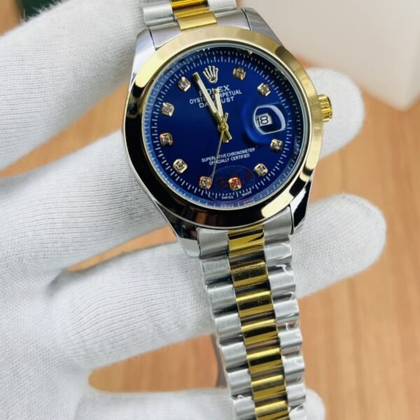 Luxury Men’s Two-Tone Wrist Watch with Black Dial and Date Display