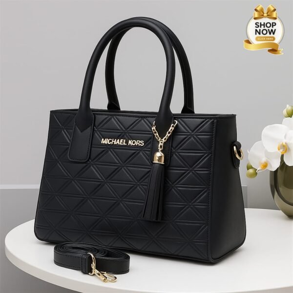 Luxury Quilted Tote Handbag with Tassel Charm and Detachable Strap