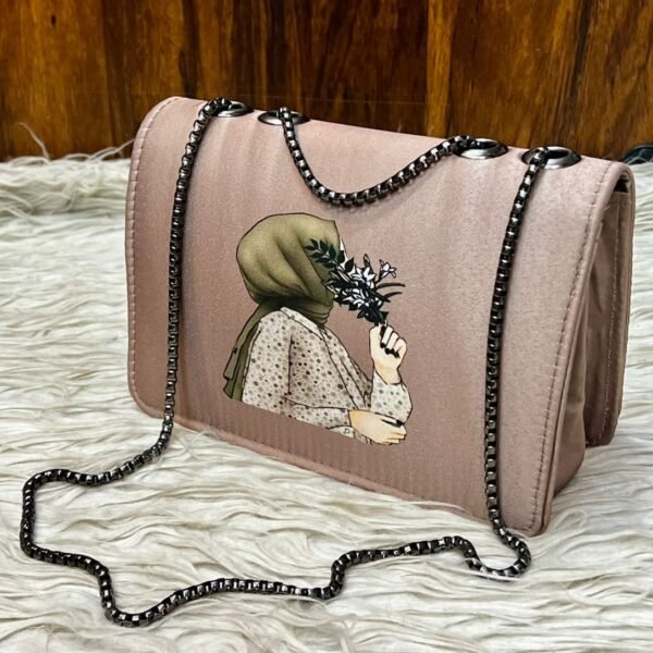 Stylish Shoulder Bag with Artistic Girl Print and Chain Strap