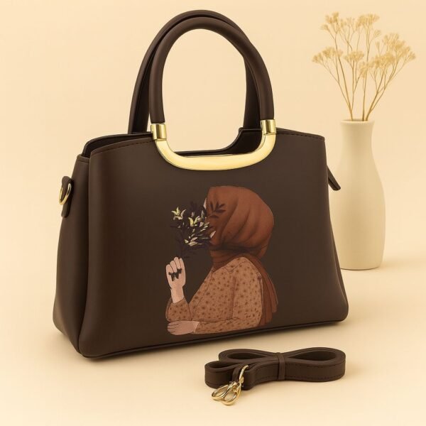 Trendy Handbag with Artistic Girl Print and Detachable Strap